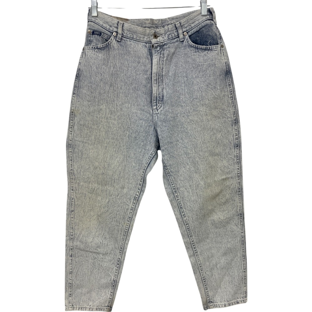 Vintage High Waist Acid Wash‎ Denim Jeans Tapered Leg Striped Waistband Size 8P